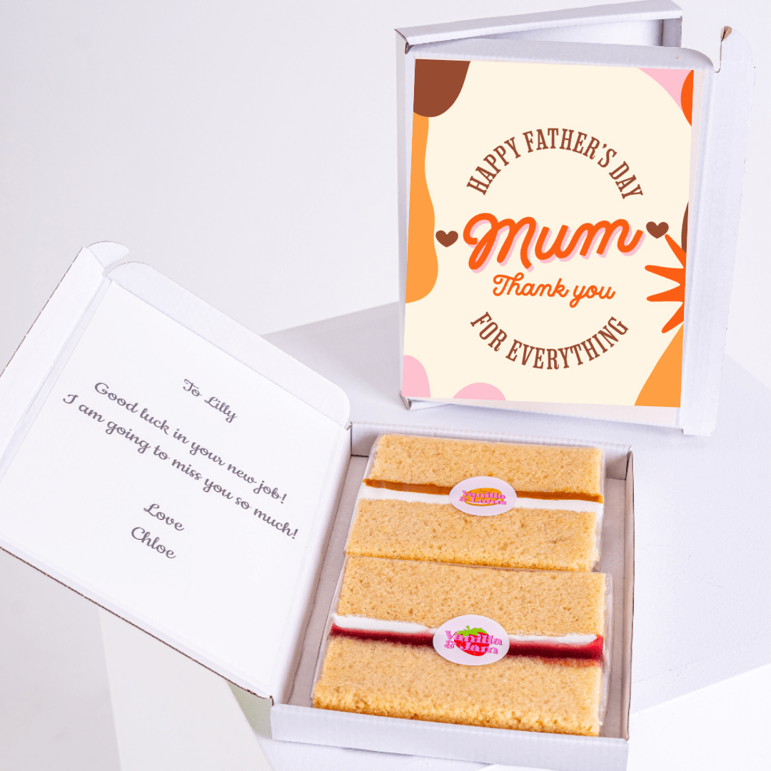 Father's Day cake gift box with card for Mum, Thank you and message.