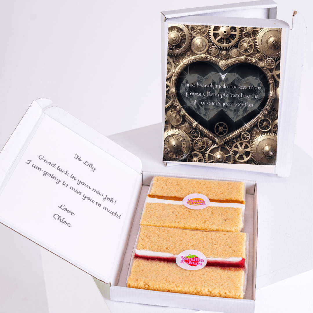 Gift box with cake and good luck message for Lilly.