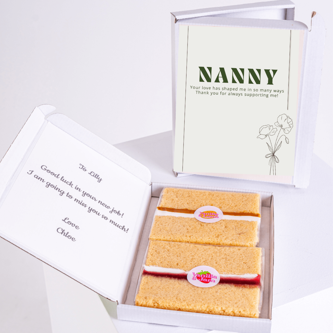 Cake gift box for Nanny, farewell message for Lilly.