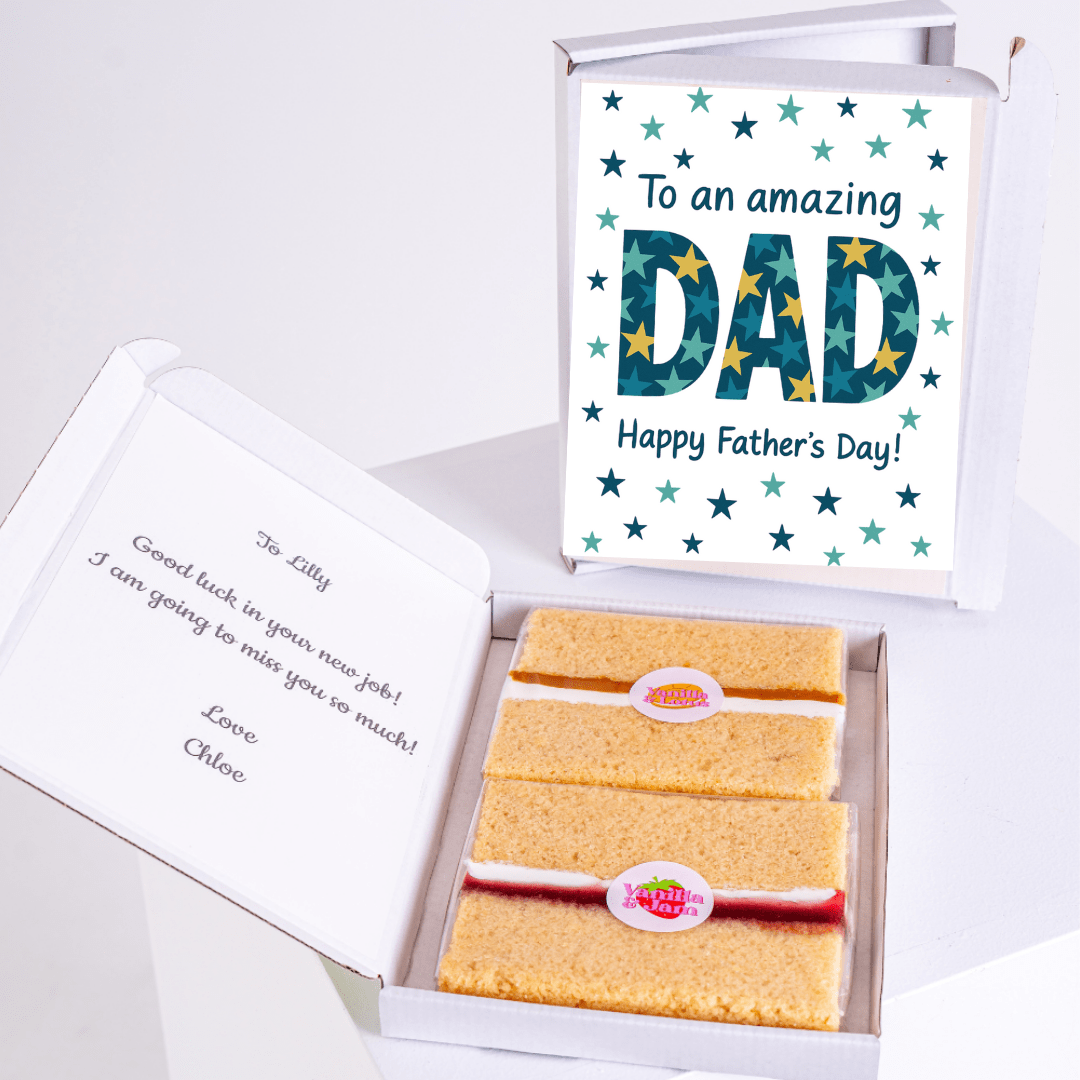 Father's Day gift box with cake, card says To an amazing Dad (20_c78500b9)