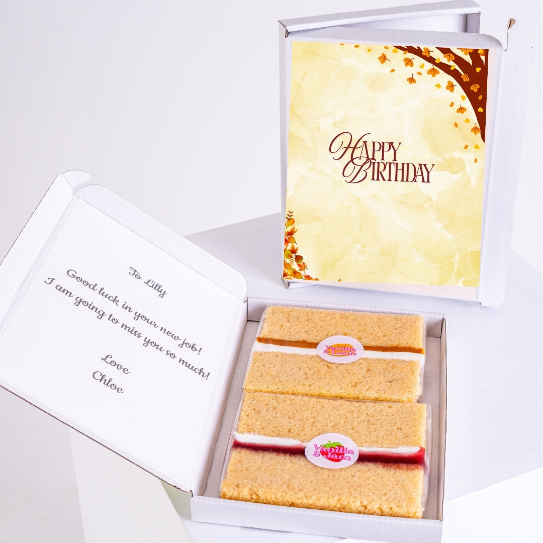 Birthday gift box with sponge cake slices.