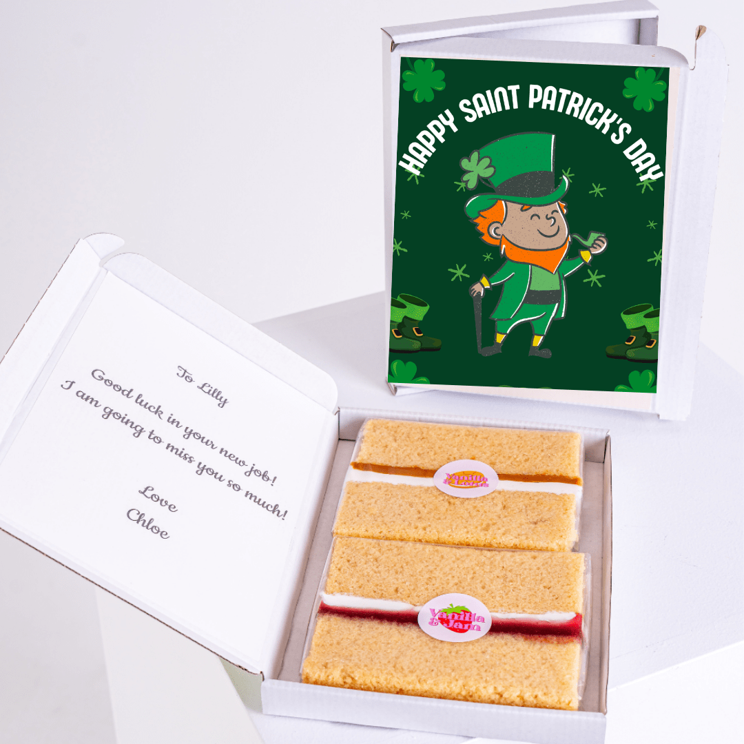 Saint Patrick's Day gift box for Lilly, goodbye & good luck cake.