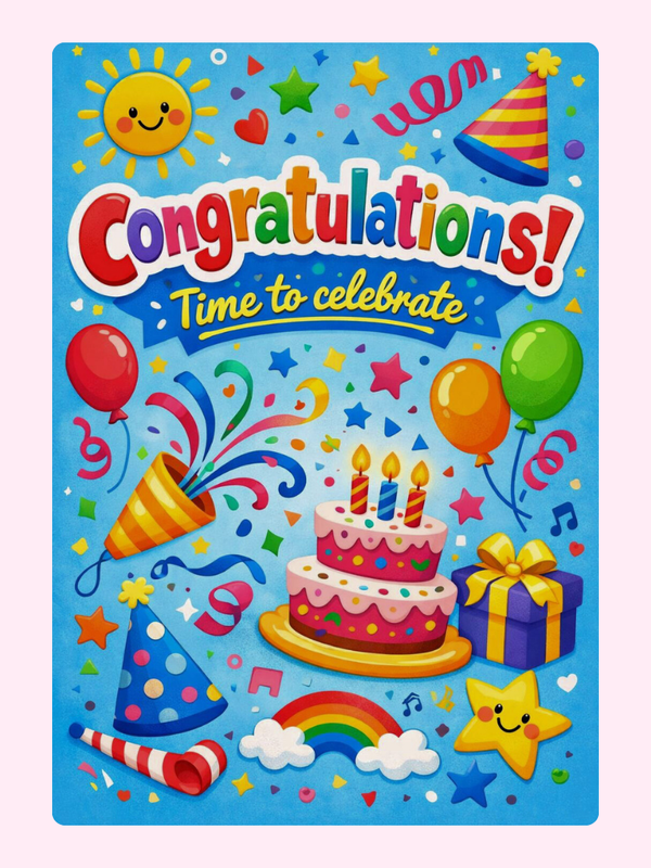 Time To Celebrate Party Congratulations Cake Card