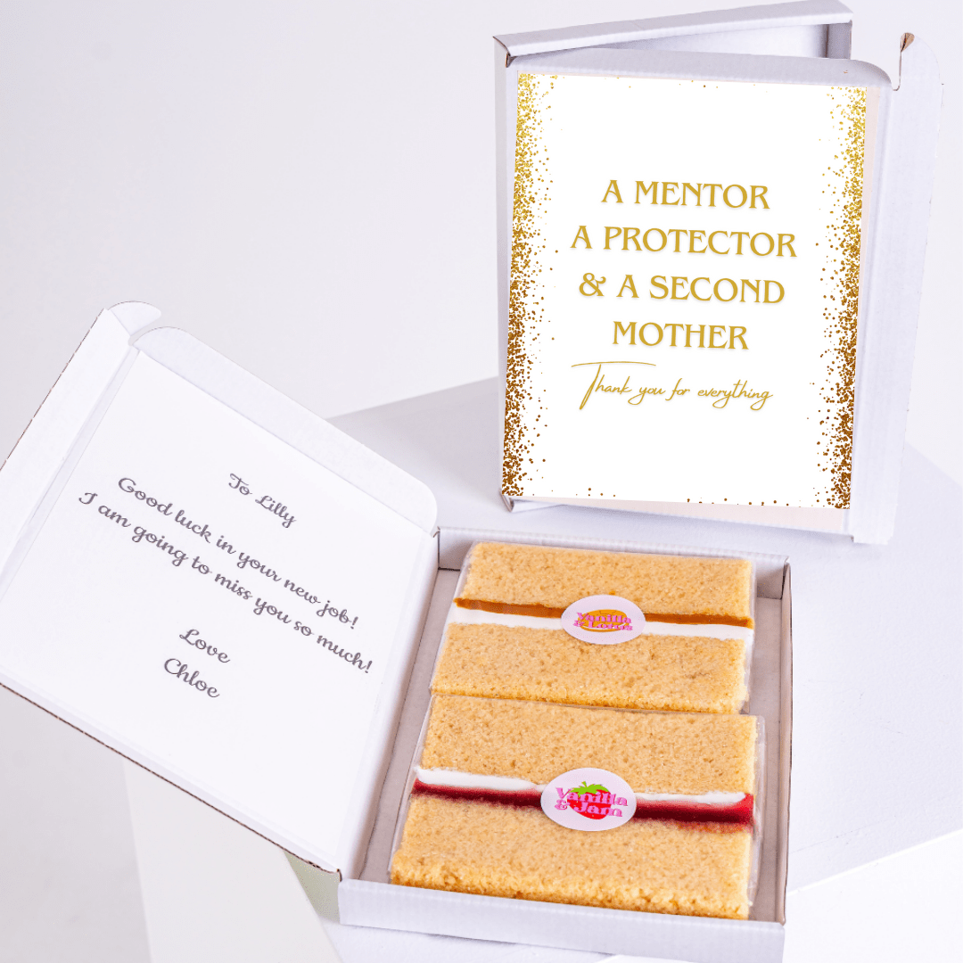 Farewell cake gift for Lilly, with mentor message.