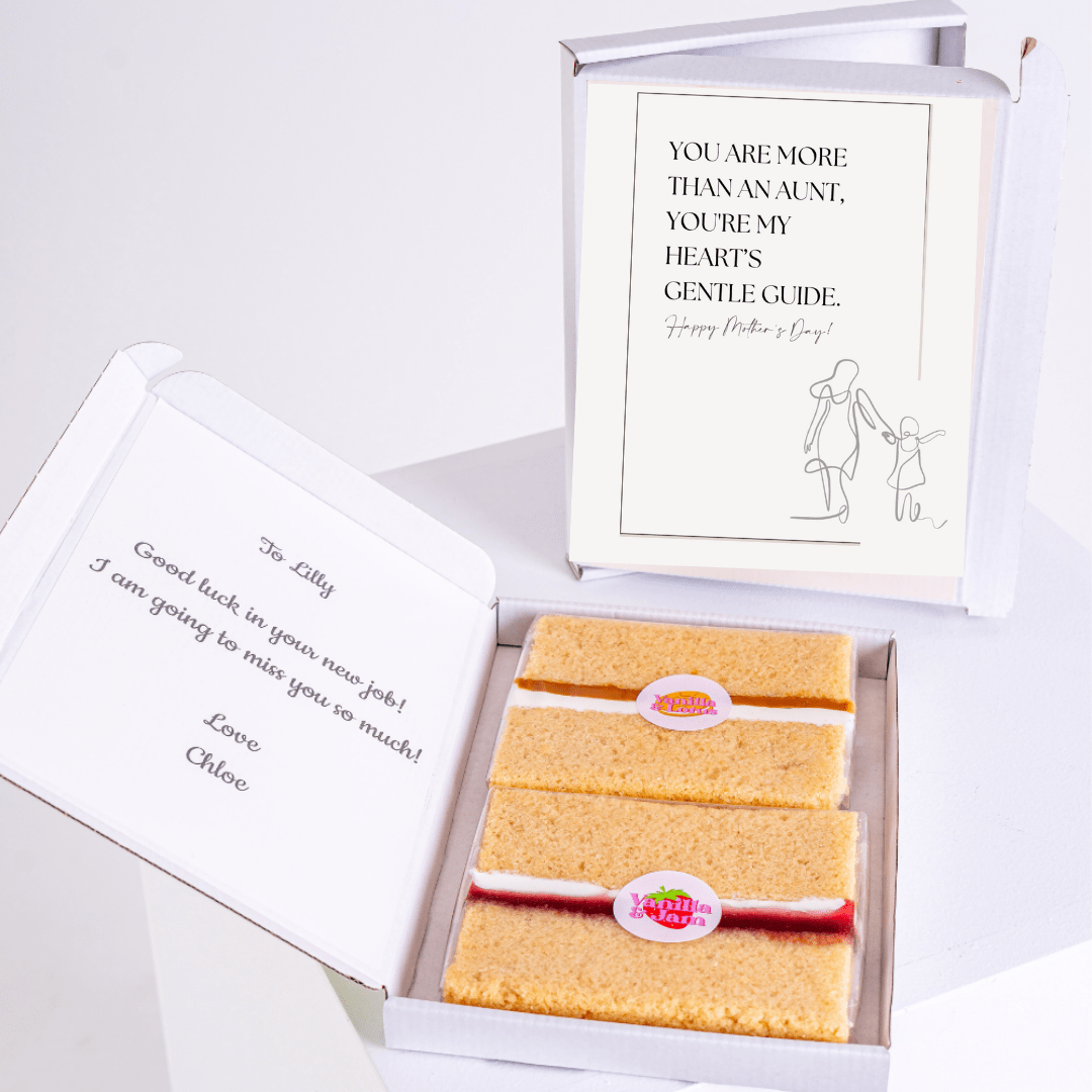 Cake gift box with Mother's Day message and Good luck note.