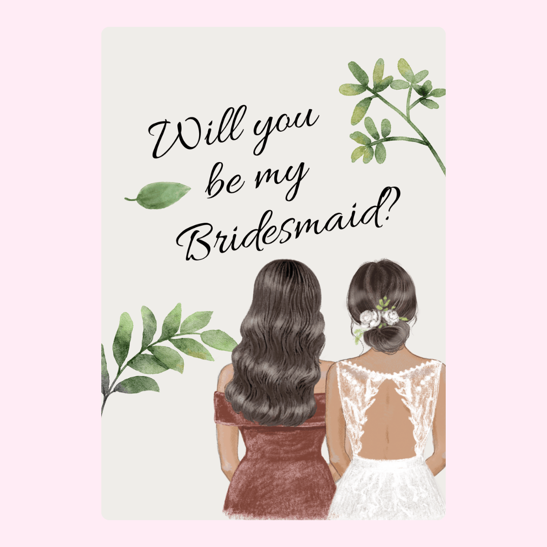 Bridesmaid proposal card, featuring two women.