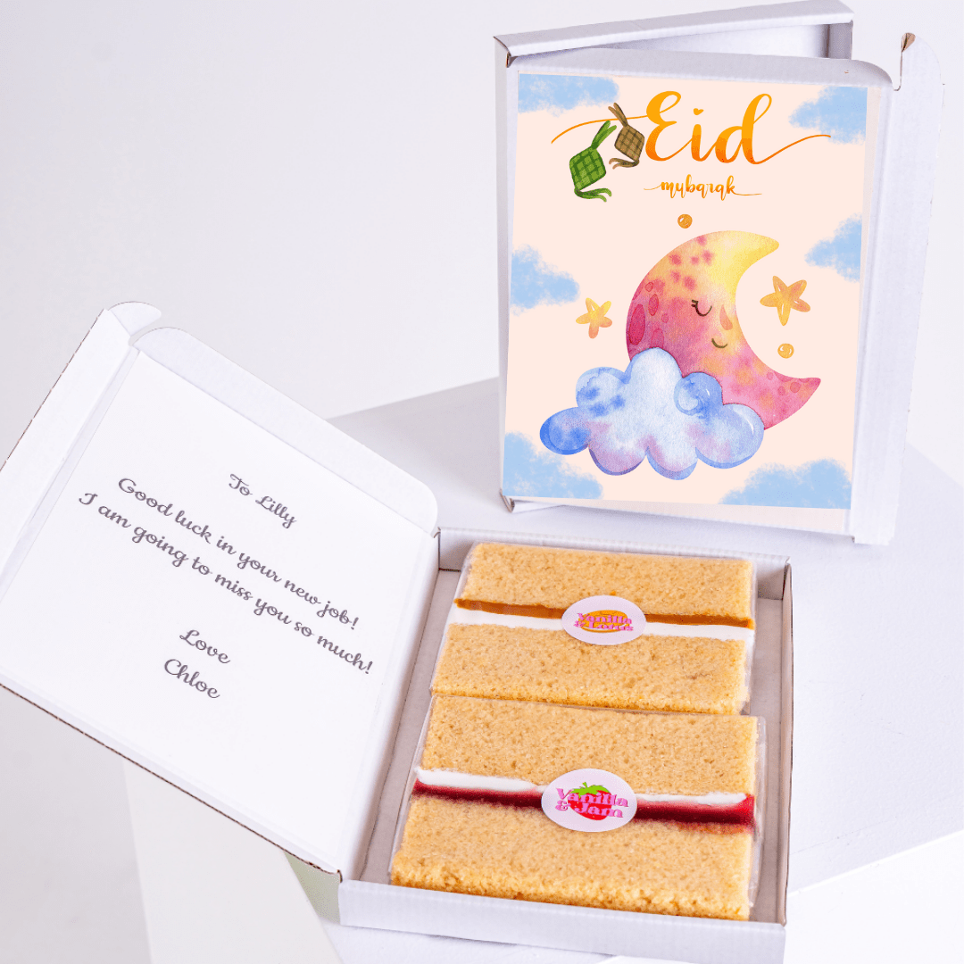 Eid Mubarak gift box with cake and card for Lilly