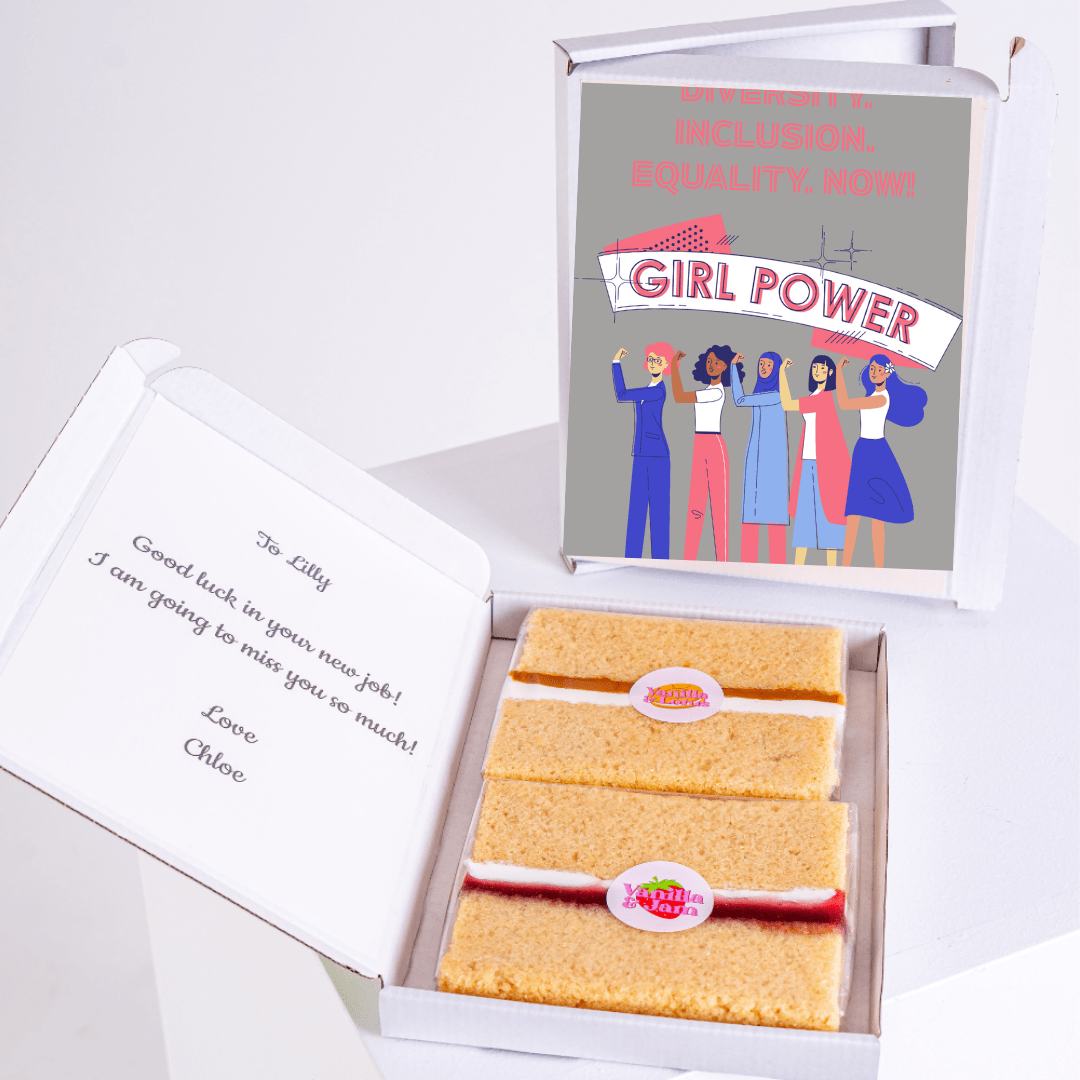 Cake gift box with Girl Power card, good luck Lilly