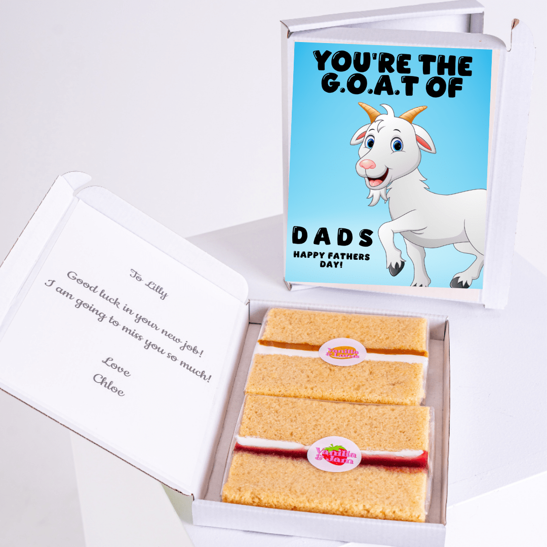 Father's Day gift box with G.O.A.T of Dads card and cake.