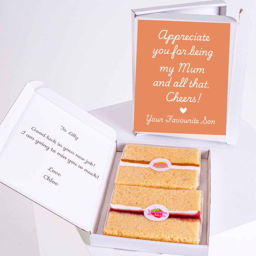 Cake gift box with Appreciate my Mum message & note to Lilly.