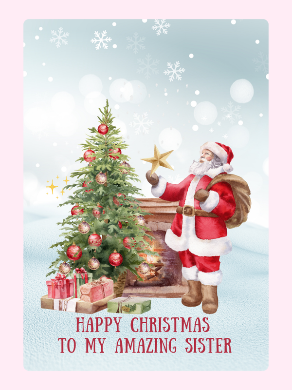 Christmas card for sister with Santa and tree