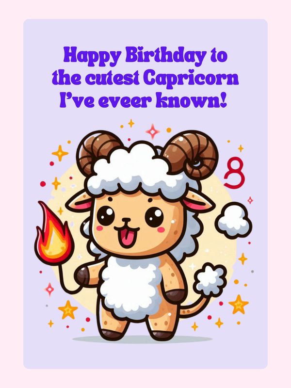 Cute Capricorn Ram Birthday Cake Card