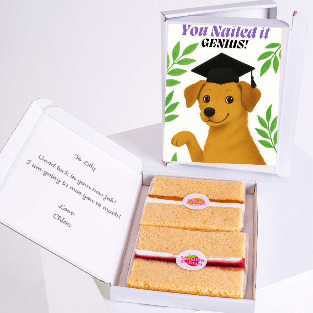 Graduation gift box with You Nailed it card and cake