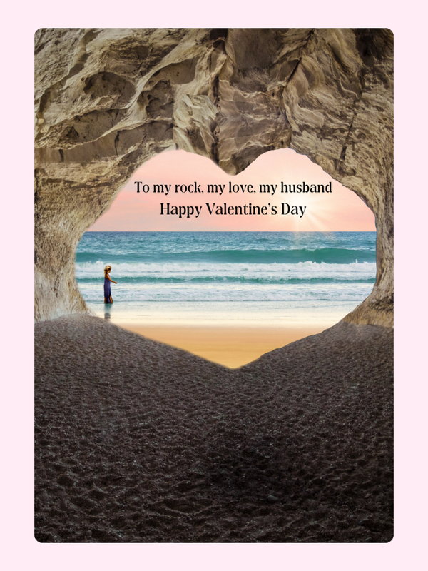Rock arch with beach scene, message for husband.