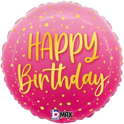 Inflated Pink Happy Birthday Helium Balloon