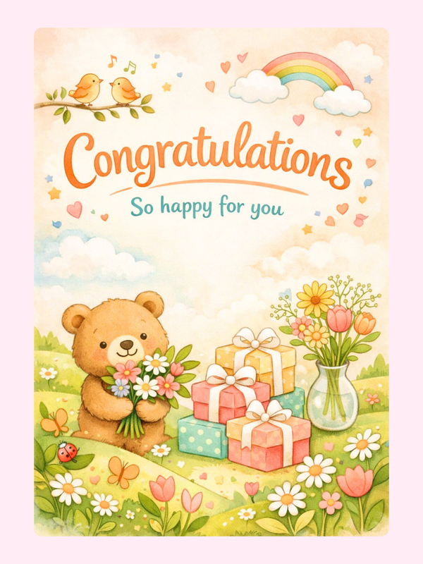 So Happy For You Teddy Congratulations Cake Card letterbox cake card with freshly baked cake slices