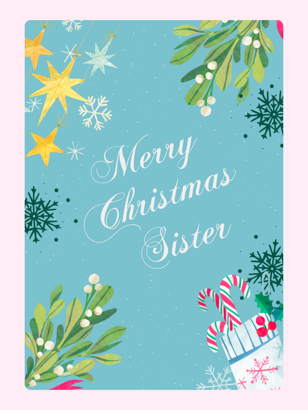 Christmas card for sister, floral & star design