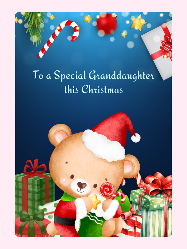 Granddaughter Teddy Bear Christmas Cake Card, for kids