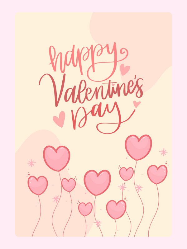 Happy Valentine's Day card with pink hearts