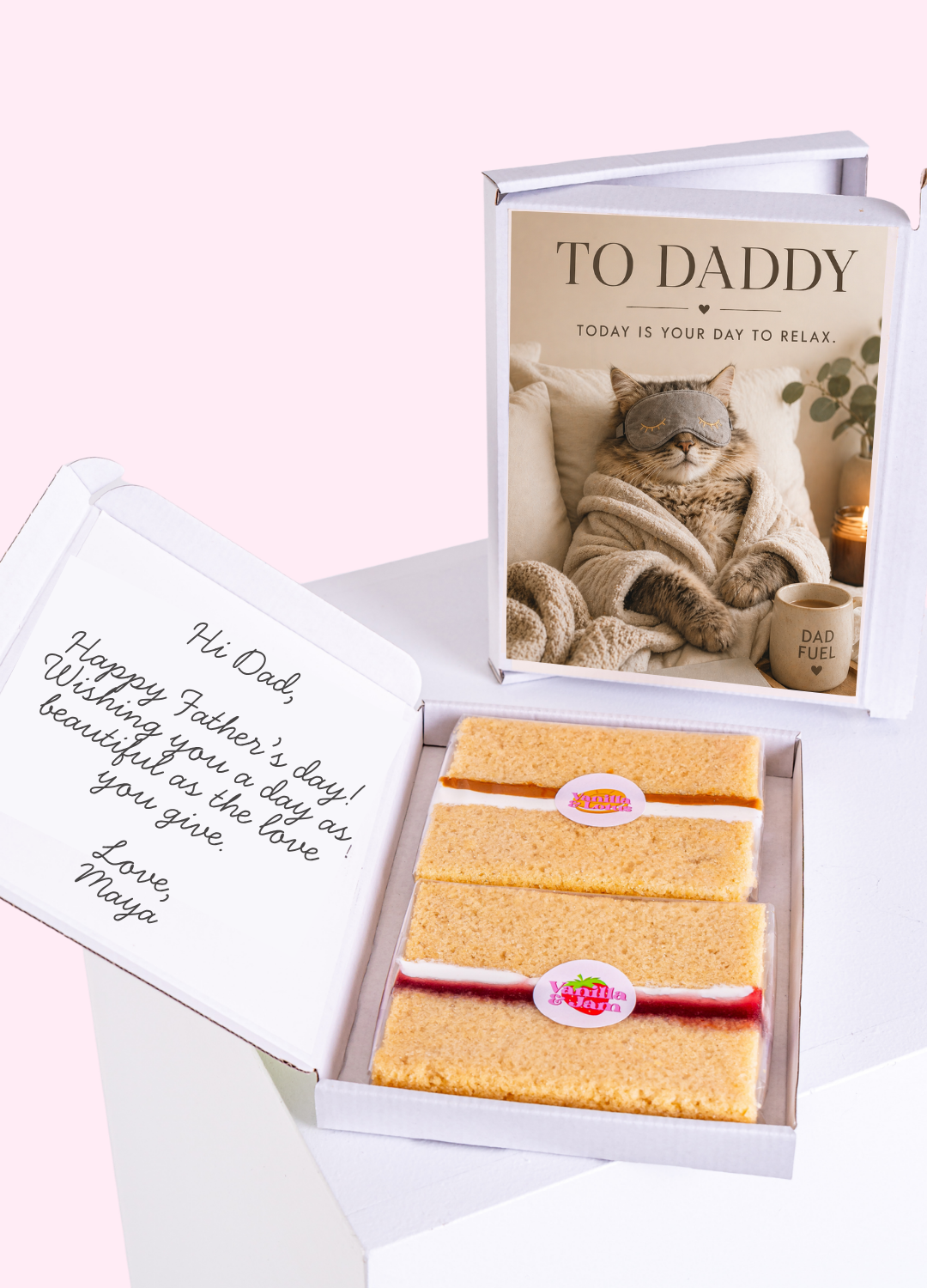 Sleepy Relaxing Cat Father's Day Cake Card | MailBakes
