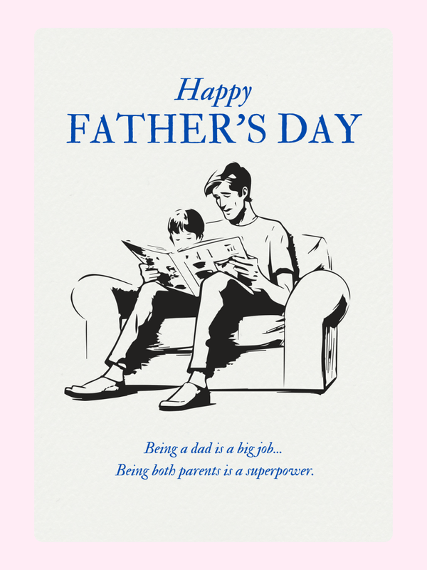 Father's Day card with dad and child reading.