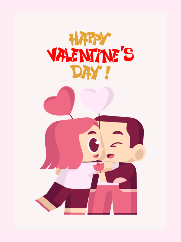 Happy Valentine's Day card with hugging couple