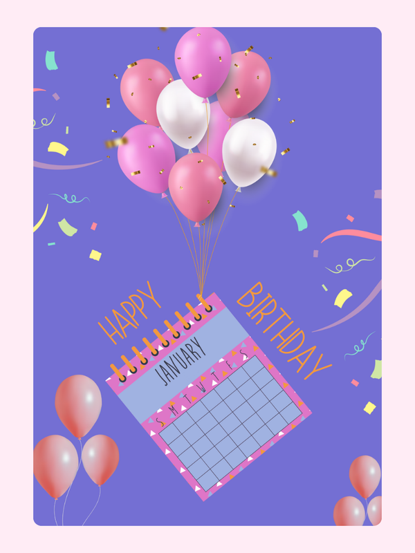 January Balloons Birthday Cake Card