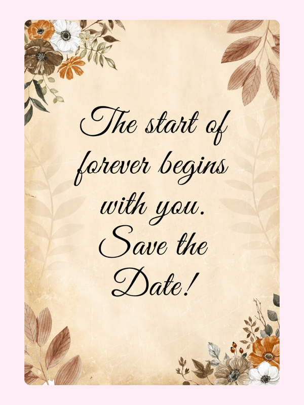 Save the Date card with floral design.