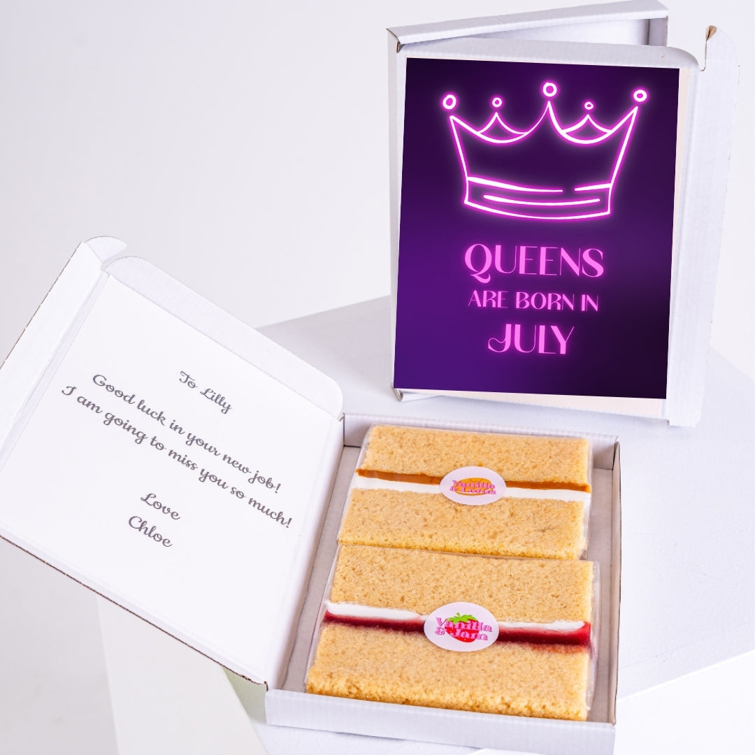 Letterbox cake with July queen design