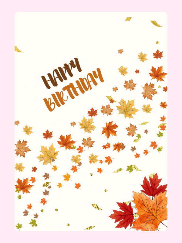 Happy Birthday card with falling autumn leaves