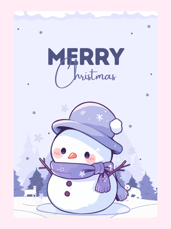 Merry Christmas card with cute snowman