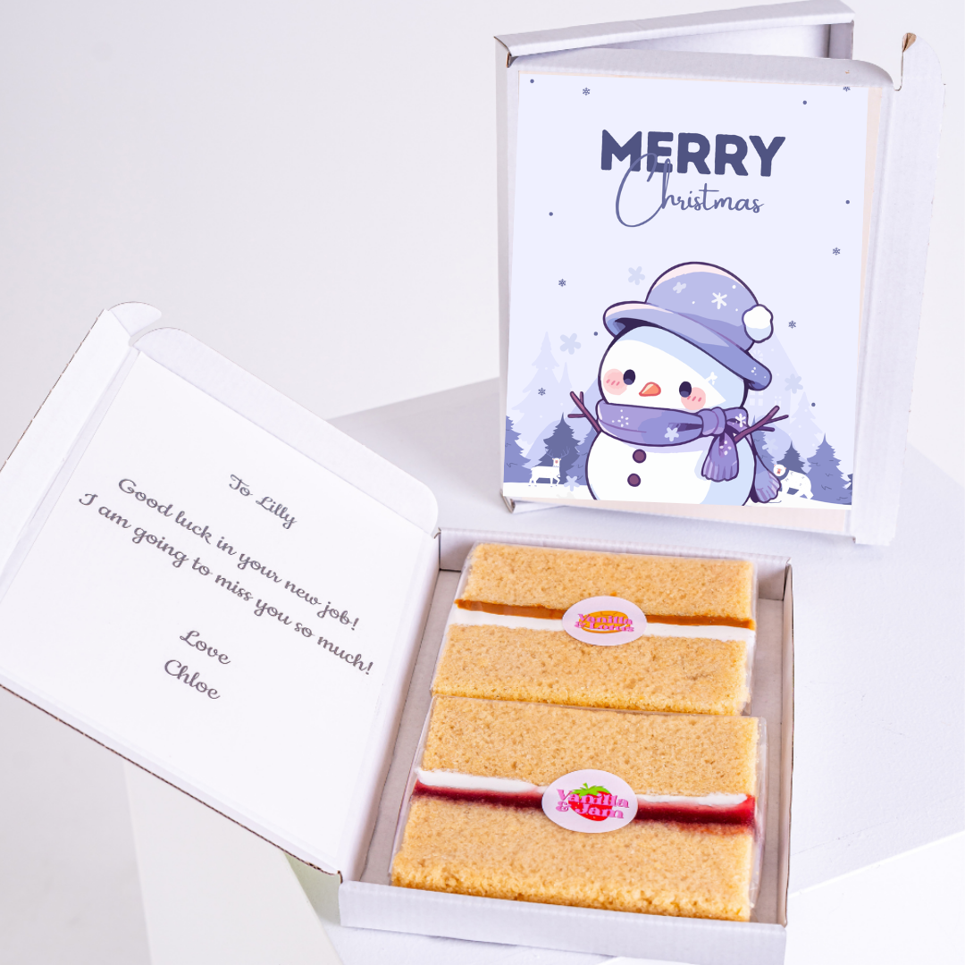 Christmas cake gift box for Lilly, with snowman card.