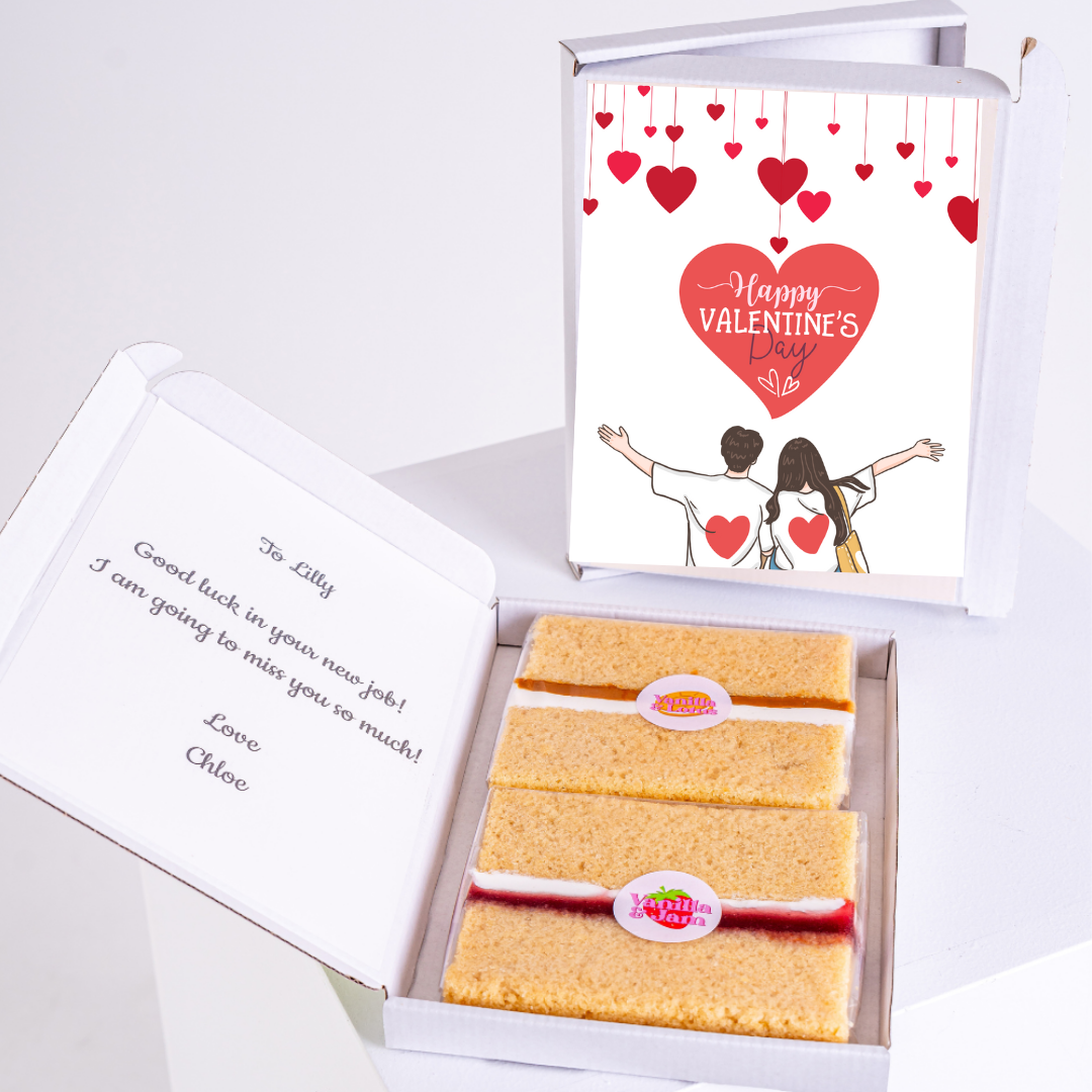 Valentine's Day cake gift box for Lilly, with message.