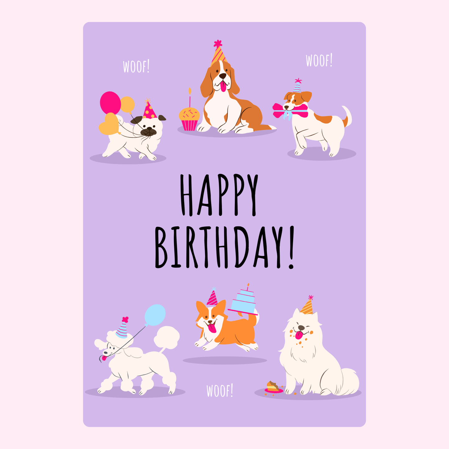 Happy Birthday card with cartoon dogs