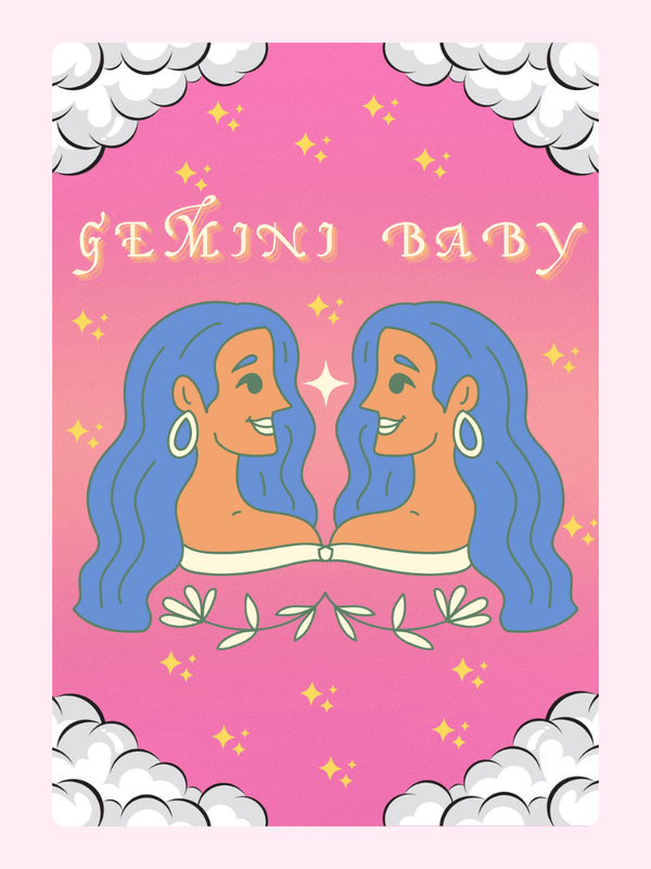 Gemini Baby illustration on pink, 3_2a6c5d7d-8020-4338-824a-d2f6821ebe83