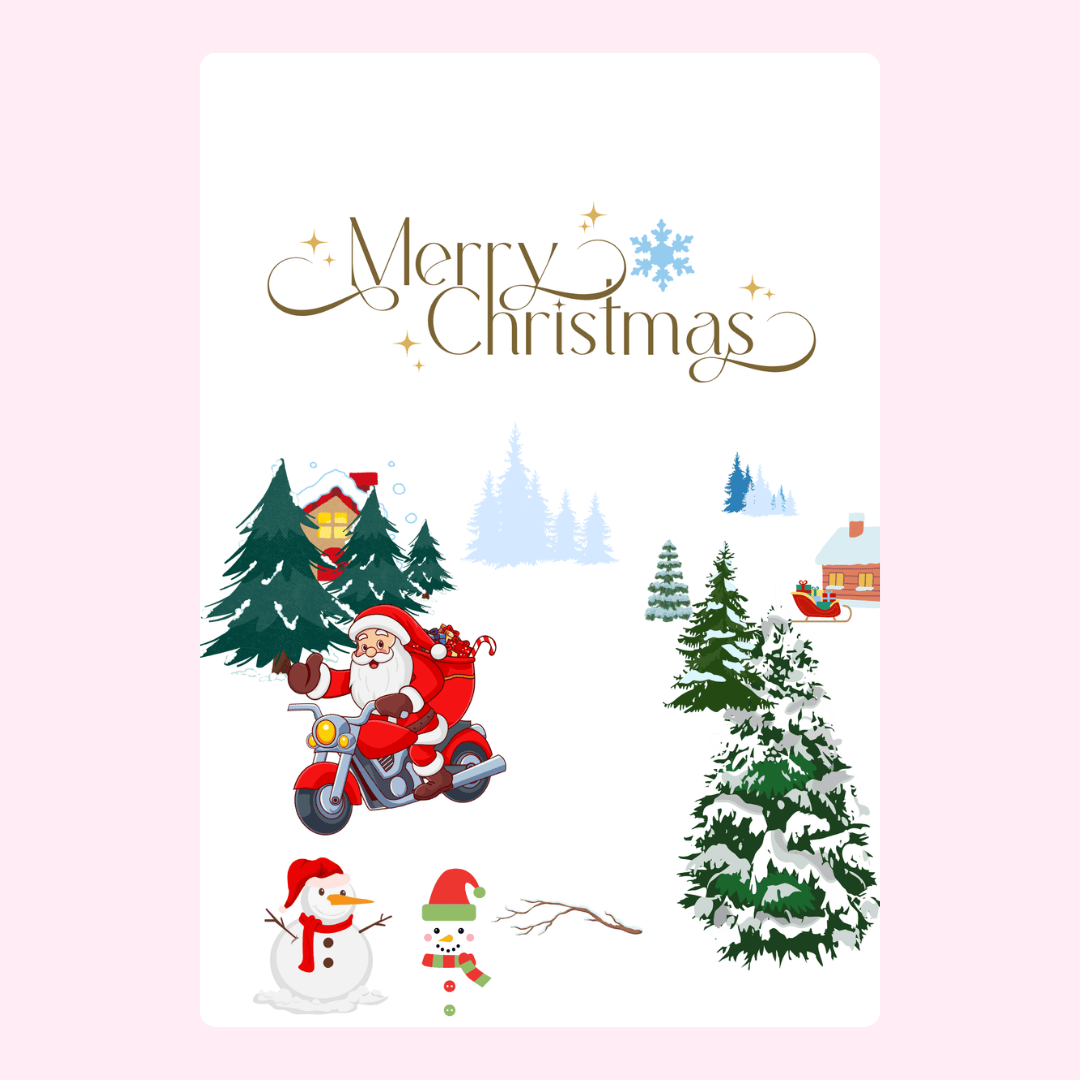 Christmas card with Santa on motorcycle