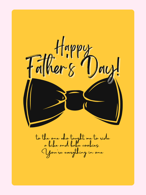 Father's Day card with bow tie, bike, and cookies