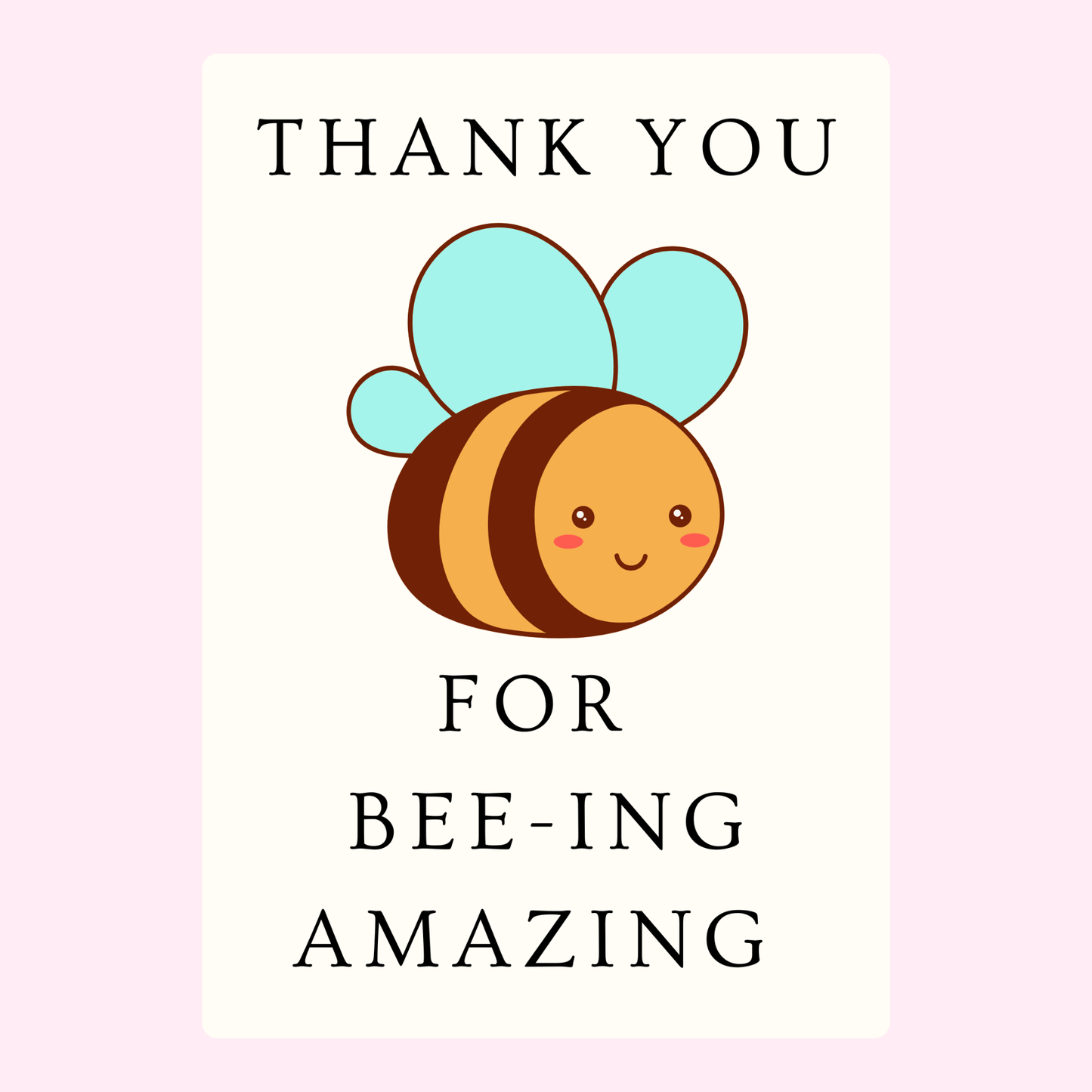 Thank you card with cute bee illustration
