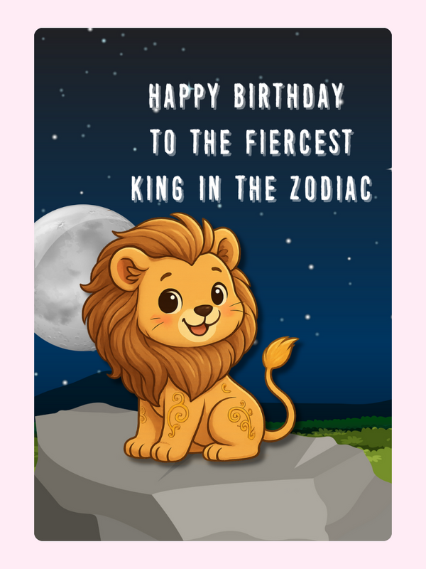 Fiercest King in the Zodiac letterbox cake card with freshly baked cake slices