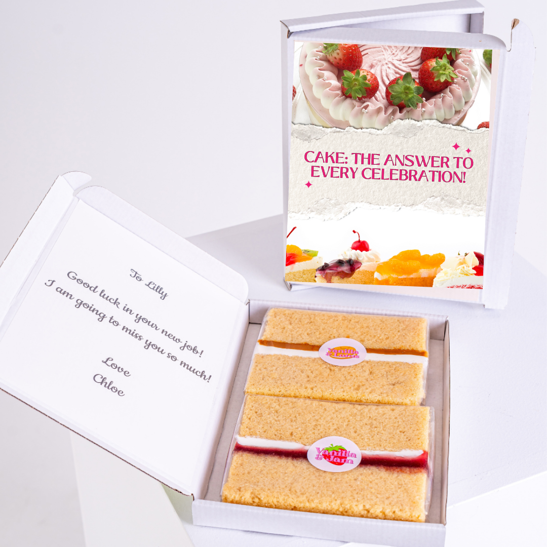 Cake gift box for Lilly, with message and strawberry cake.