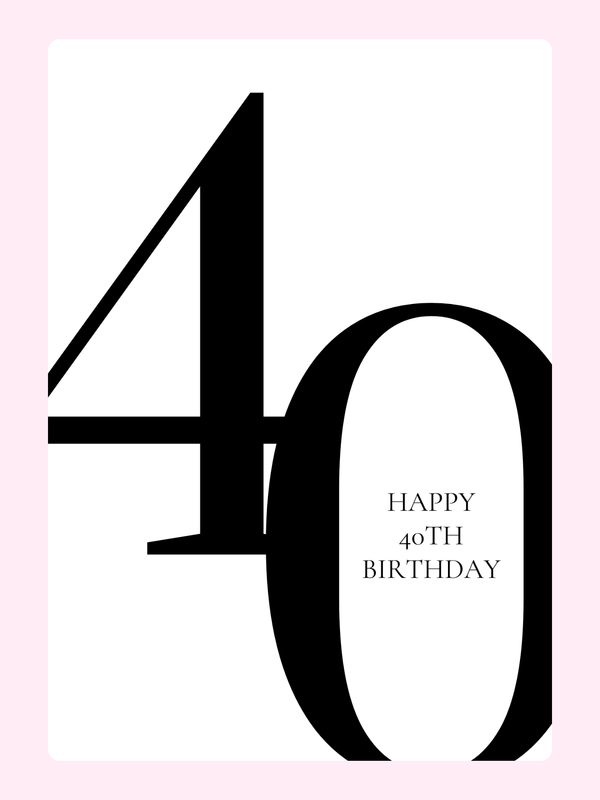 minimal 40th birthday card design black and white