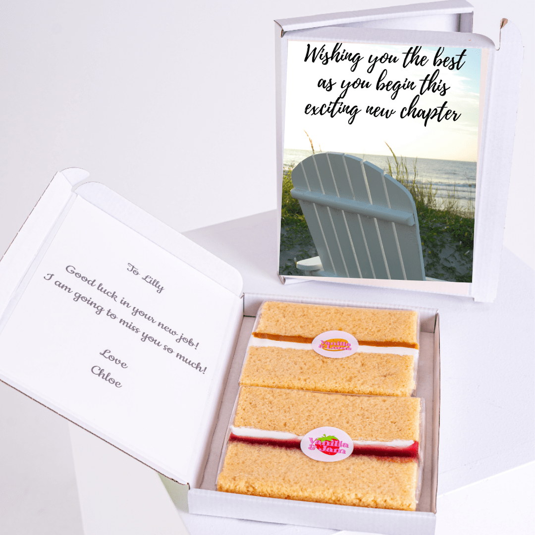 Farewell gift with cake and beach scene for Lilly