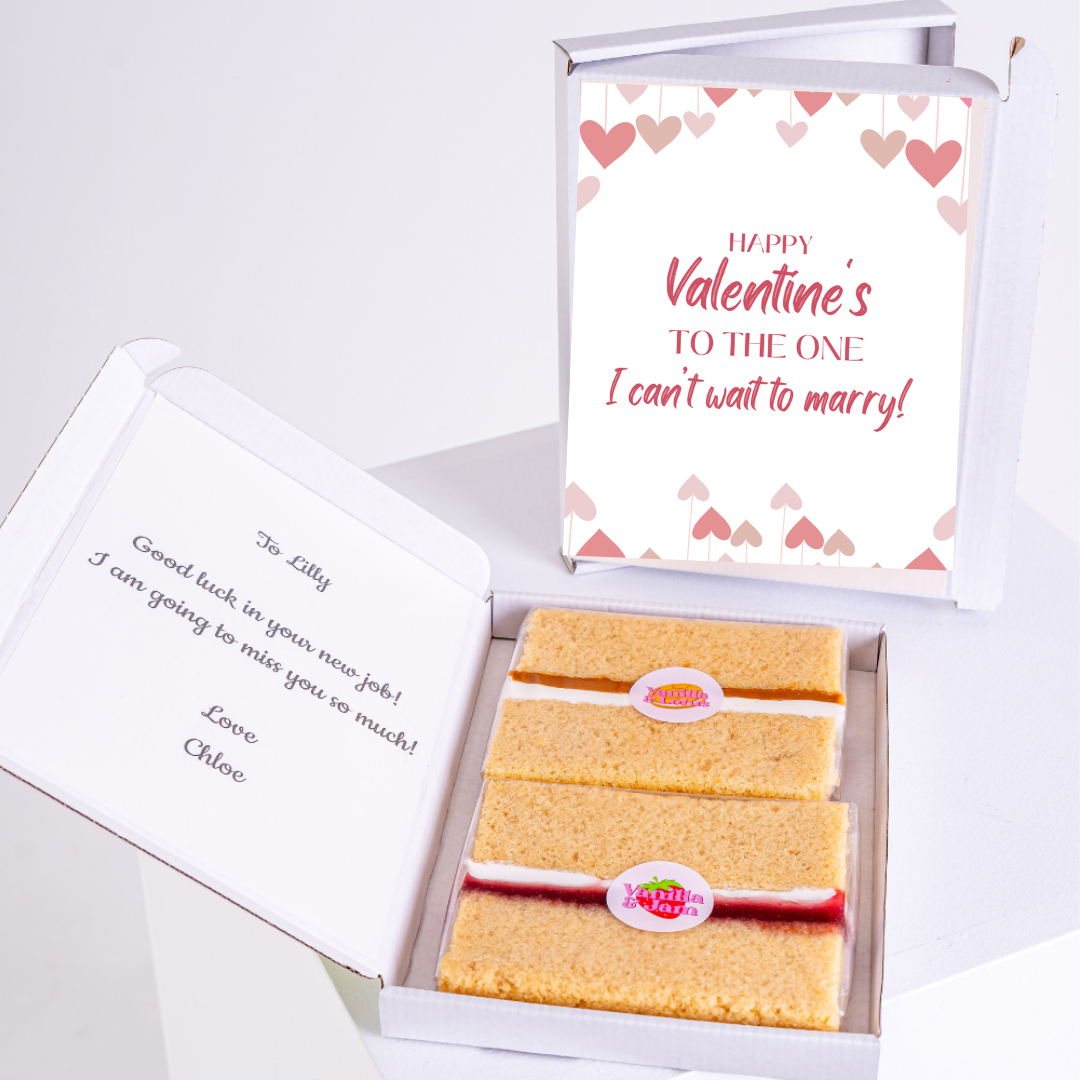 Valentine's cake gift box with message & well wishes for Lilly.