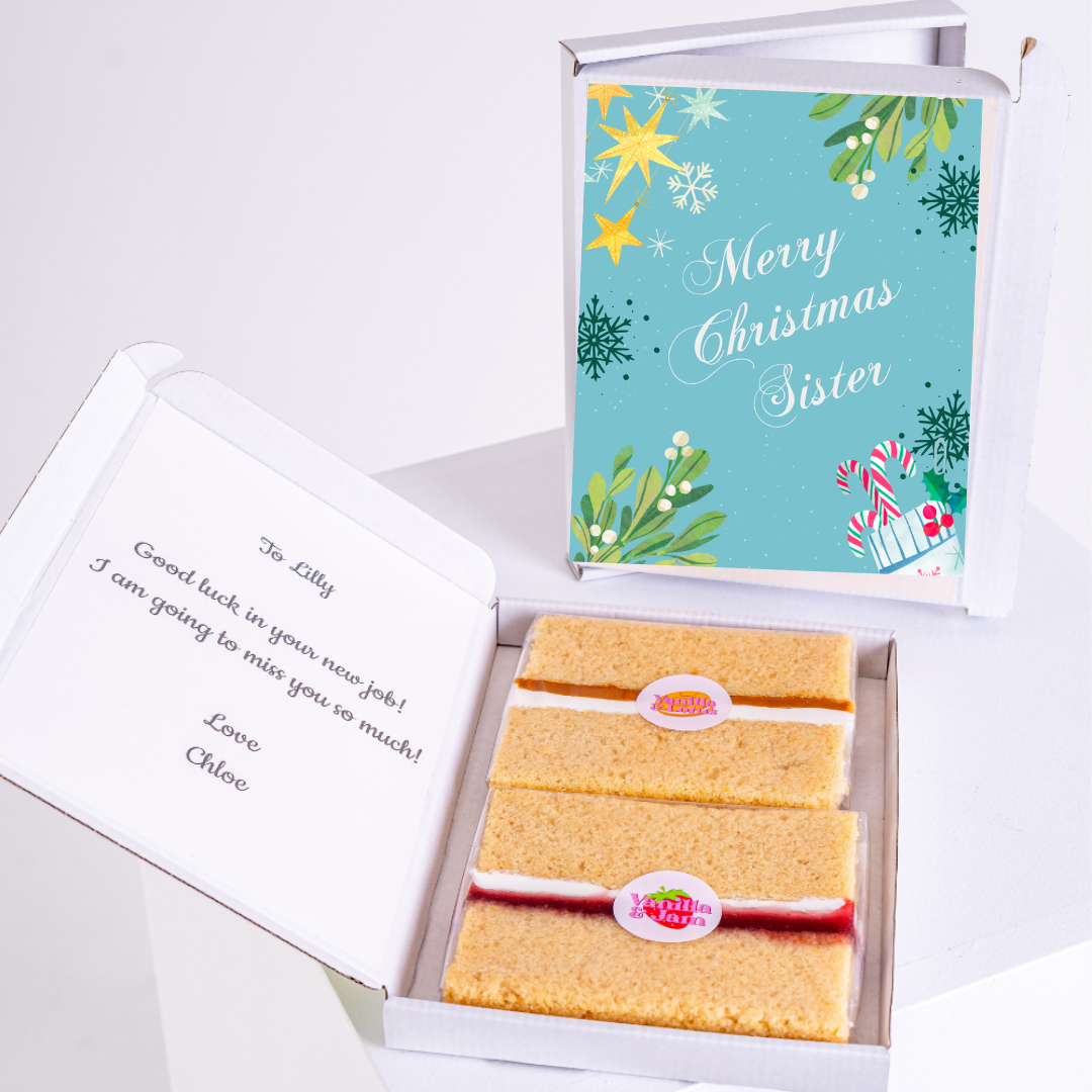 Christmas cake gift for sister, with message