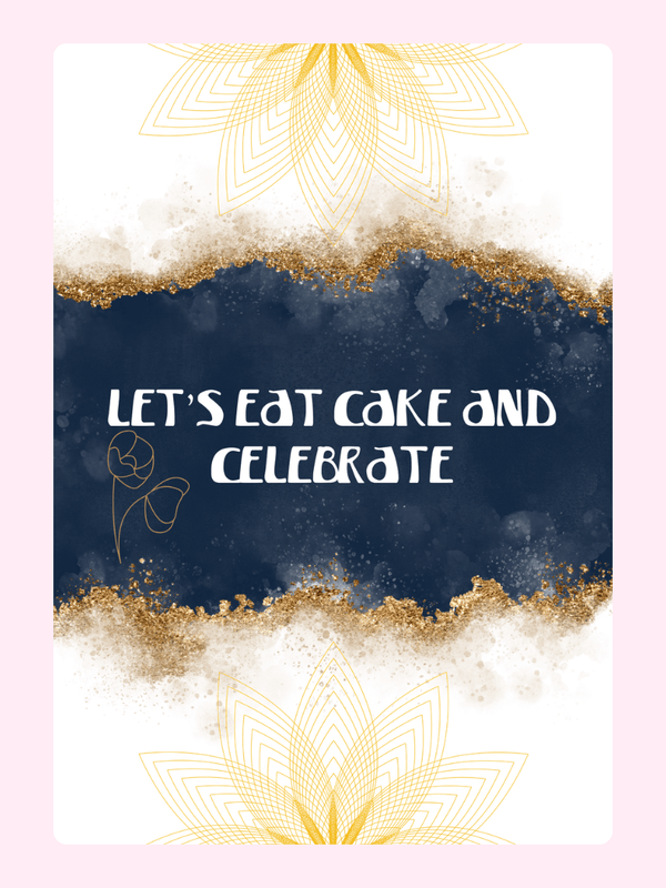 Cake celebration card with gold accents