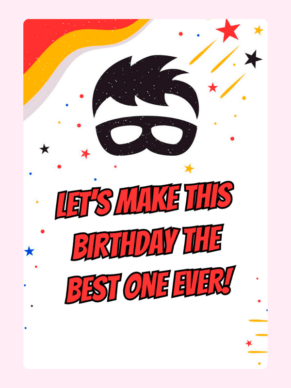 Birthday card with superhero graphic