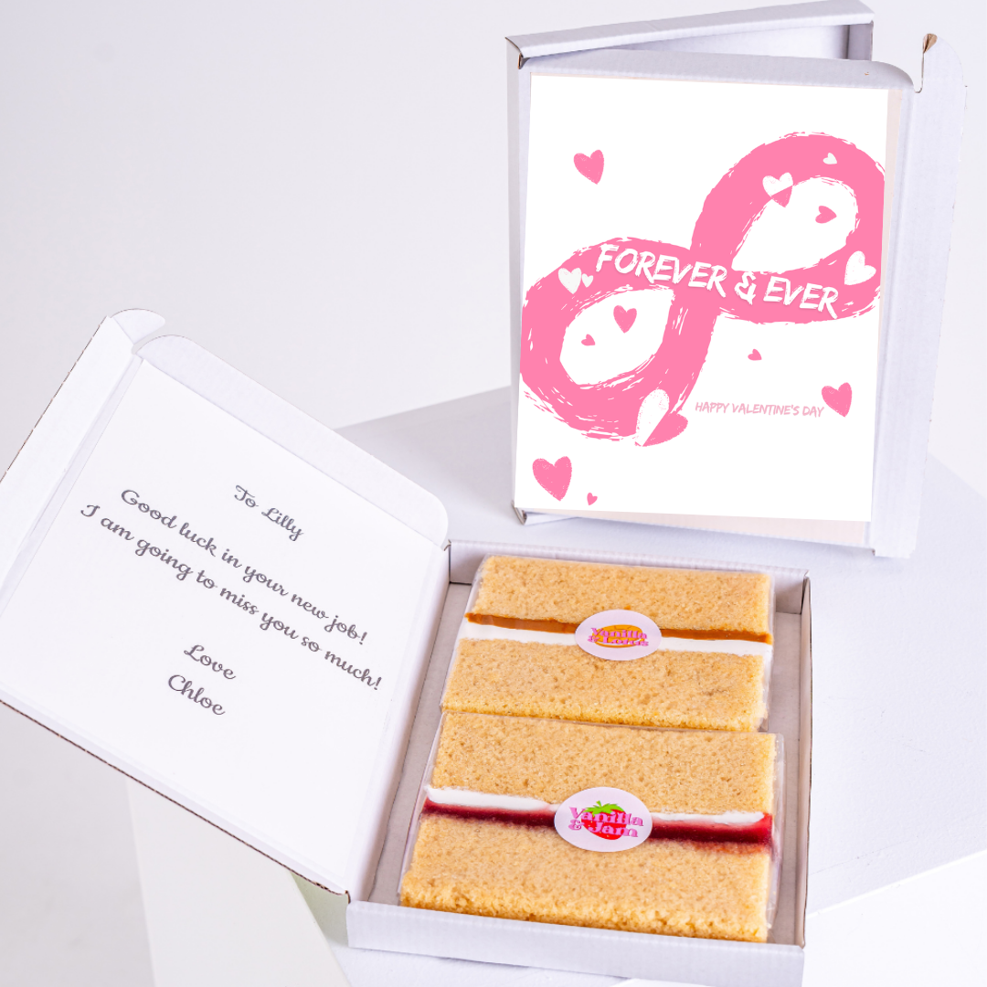 Gift box with cake & Forever & Ever card, farewell gift for Lilly.