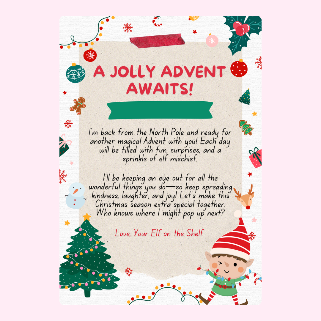 Elf on the Shelf Advent letter with jolly message.