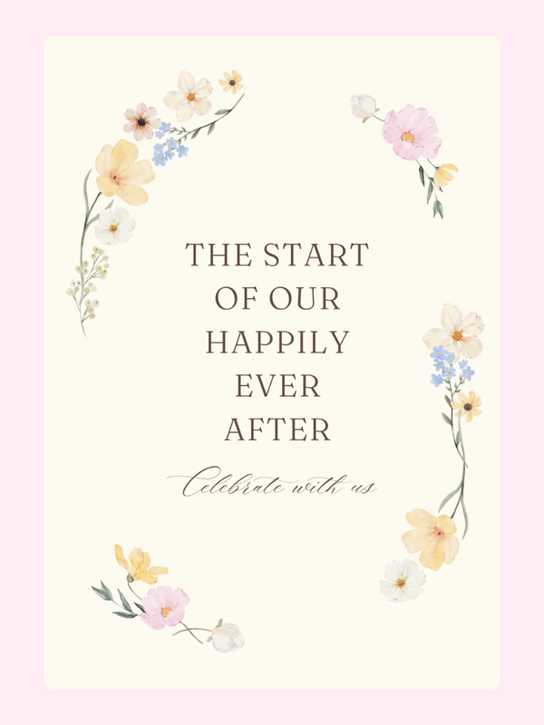 Wedding invitation with floral design and Happily Ever After