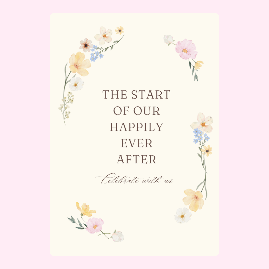 Wedding invitation with floral design and Happily Ever After